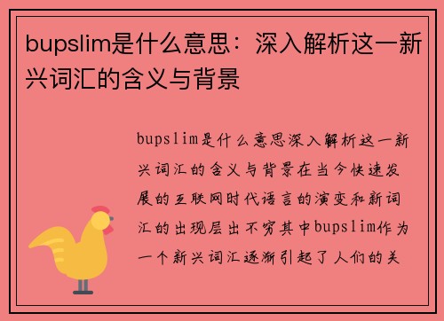 bupslim是什么意思：深入解析这一新兴词汇的含义与背景